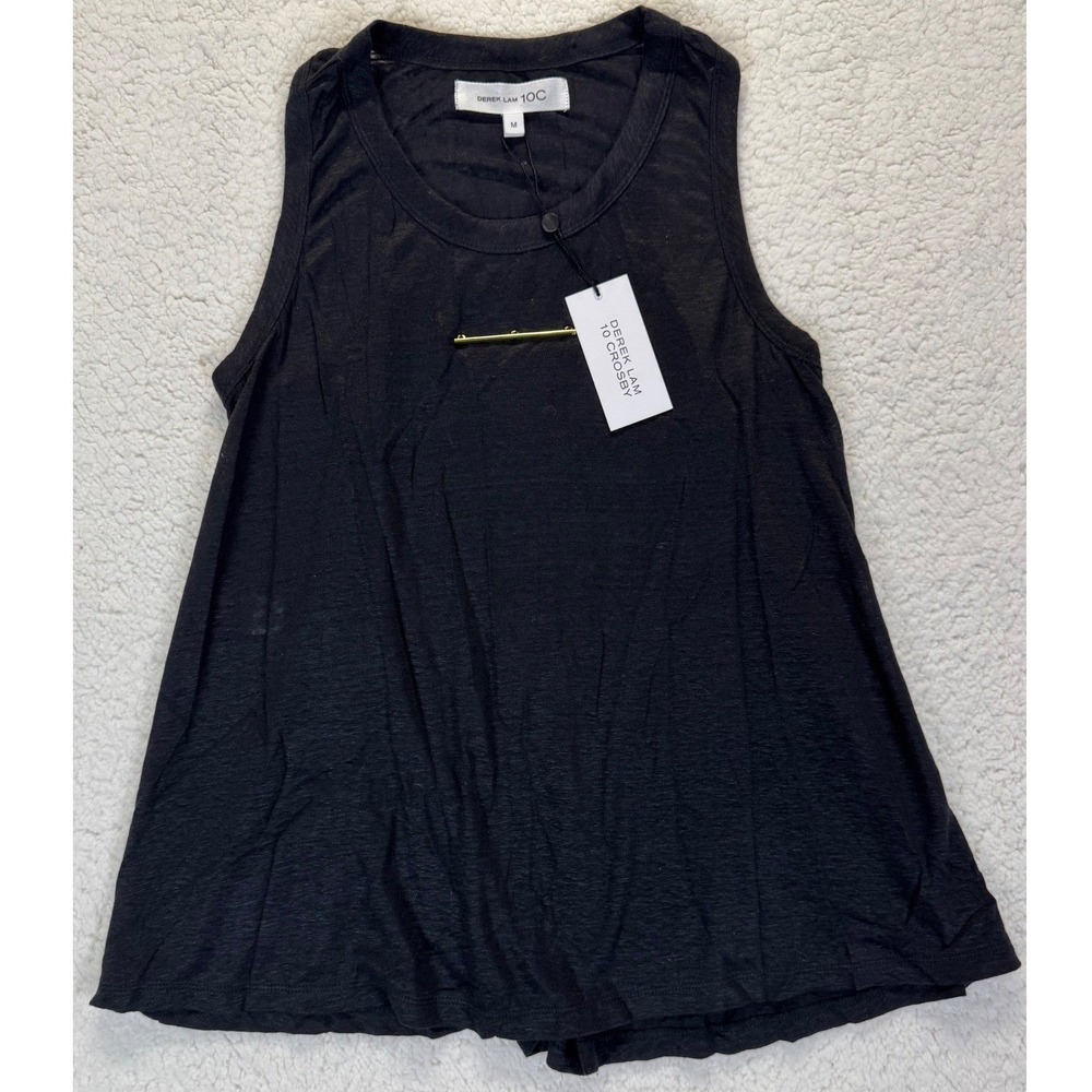 Derek Lam 10 Crosby Black Tank Top Gold Bar Detail Size M, NWT